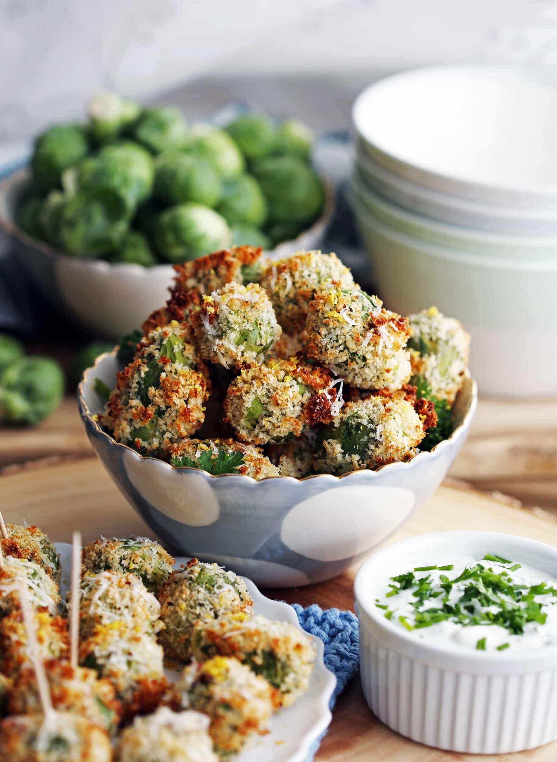 Parmesan Brussels Sprouts with Sour Cream Herb Dip - Yay! For Food